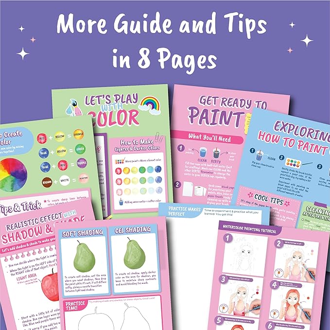 Water Coloring Book for Beginners Painting Kits for Kids Ages 5 and Up, Watercolor Paint Book with 12 Paint Palettes, 1 Brush, and Guides, Fashion Painting for Girls with 15 Pre-Drawn Models