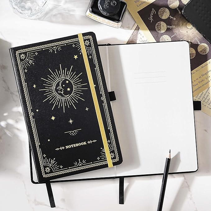 Artfan Ruled Notebook/Journal – Premium Thick Paper Classic Writing Notebook with Pocket + Page Dividers Gifts, Banded, Large, 128 Pages, Hard Cover, Lined (5.3" x 8.26") - Goddess Of the Moon