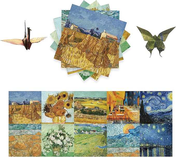 Origami Paper 6x6 Double Sided 50 Sheets 10 Colors origami kit Japanese Chiyo Square Craft Kits Easy Fold Arts Crafts DIY Handwork Van Gogh