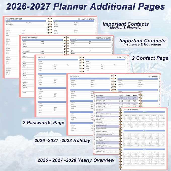2026-2027 Monthly Planner (7.6'' x 9.6''), 18 Months Agenda Planner from Jul 2026-Dec 2027, Calendar Book with Tabs & Pocket, Pink