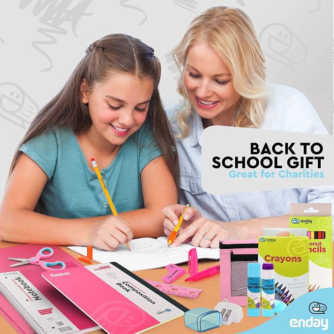 Enday Back to School Supplies for Kids, Red School Supply Box Grades K-5, Premium Quality Kids School Supplies Kit, Kindergarten Supplies for Girls and Boys, 78 Piece Set