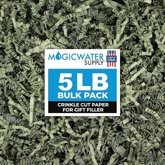 MagicWater Crinkle Cut Paper for Gift Baskets - 5LB - Army Green - Perfect for Shredded Paper Filler, Basket Filler, Gift Boxes, Bridesmaid Gifts, Christmas Stuffers & More – Ideal for All Occasions