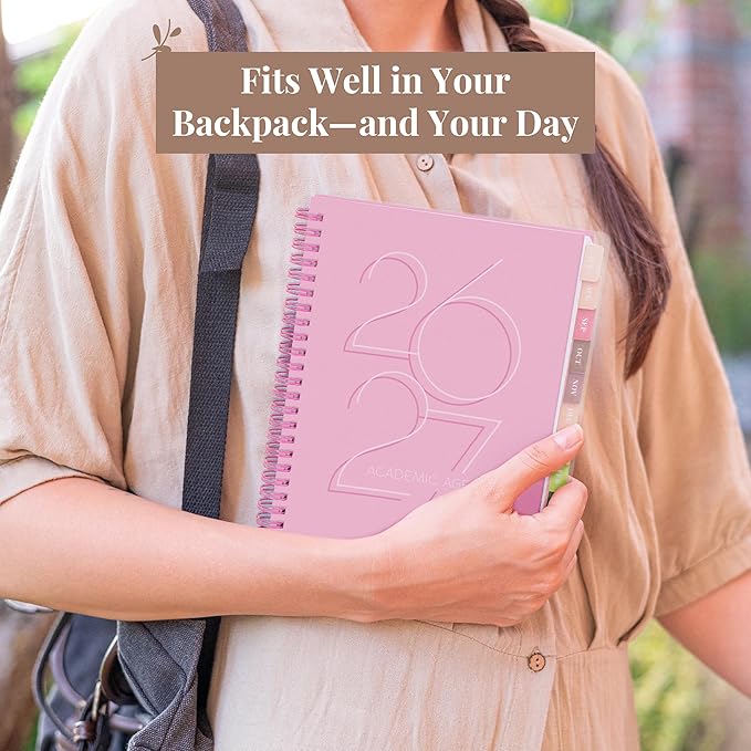 Rileys Academic Planner 2026-2027, Daily, Weekly & Monthly Planner, July 2026 - June 2027, Student Notes Pages, Twin-Wire Binding, Weekly Agenda for School & Work (8 x 6-Inches, Deco, Pink)