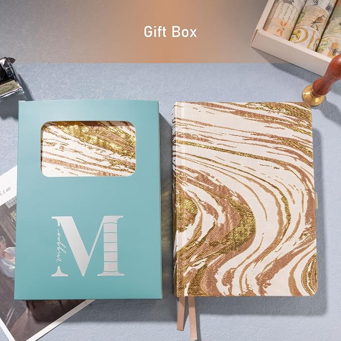 MGGAO Dotted Journal Notebook, A5 Fabric Journal for Women Men
