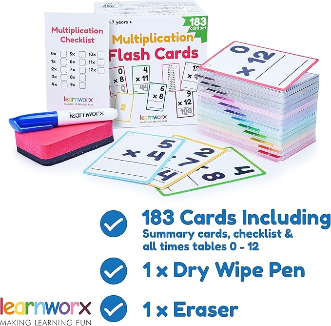 Multiplication Flash Cards 3rd Grade | 183 Math Flash Cards & Times Table Chart, Tablas De Multiplicar para Niños, Times Table Flash Cards & Games, Math Facts Flash Cards | All Facts 0-12