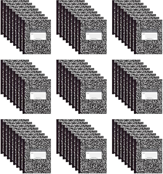ROARING SPRING Flexible Cover Composition Notebook, 72 Books, Black Marble, Wide Ruled w/Margin, 48 Sheets (96 Pages), 8.5" × 7", Center-Sewn, Made in USA