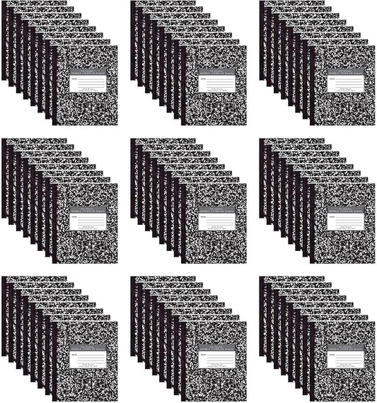 ROARING SPRING Flexible Cover Composition Notebook, 72 Books, Black Marble, Wide Ruled w/Margin, 48 Sheets (96 Pages), 8.5" × 7", Center-Sewn, Made in USA