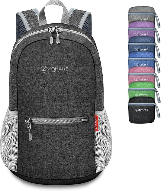 ZOMAKE Lightweight Packable Backpack, 10L Small Foldable Daypack for Hiking | Water Resistant Collapsible Backpacks for Women Men, Everyday Carry, Multi Compartment Storage, Adjustable Strap(Black A5)