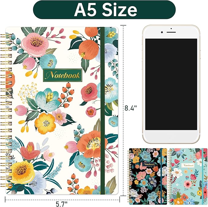 Notebook - 3 Pack A5 Lined Journal Notebooks, 8.3'' x 6'' Spiral Notebook, Journal Notebook with Thick Paper, Classic College Ruled Notebooks for Office, School Supplies