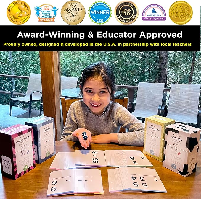 Award-Winning Math Flash Cards – 681 Addition, Subtraction, Multiplication & Division Facts (0–12) – 1 Fact & Visual Aid Per Card (Jumbo Size) 2 Dice, Games, Teaching Methods & Mastery Divider Tabs