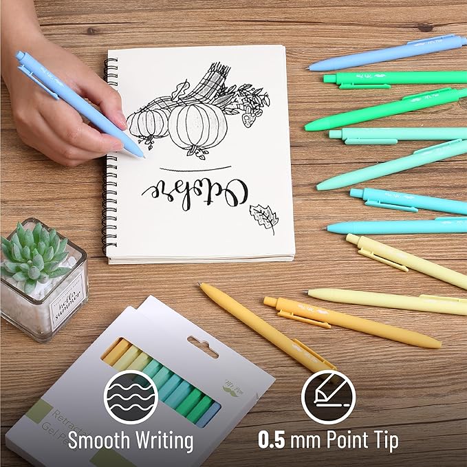 Mr. Pen- Retractable Gel Pens, 12 Pack, Black Ink, Fresh Color Barrels, Fine Point 0.5mm, Fast Dry, Smooth Writing, Cute Pens for Drawing, Writing Planner and School Supplies
