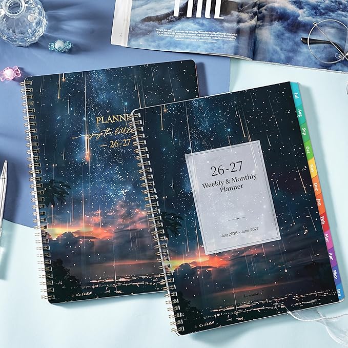 Planner 2026-2027 - Planner Weekly and Monthly 2026-2027, Academic Planner 26-27, July 2026 - June 2027, 8.5" x 11", 26-27 Calendar Planner with Colourful Tabs, Inner Pocket, Premium Paper, Twin-wire Binding - Galaxy