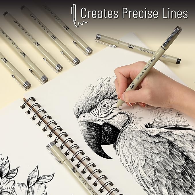 Mr. Pen- Drawing Pens for Artists, 6 Sizes, Black Multiliner, Artist pens, Micro Pens for Drawing