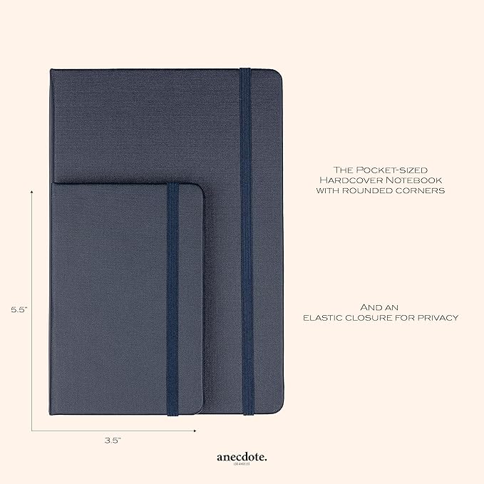 ANECDOTE. Small Journal Notebook for Men & Women, 192 Pages | Thick 80 GSM Lined Paper| Hardcover (5.5"x3.5" Pocket Size) | Daily Journaling Diary for Work, Travel, School & Office Use (Ink Blue)