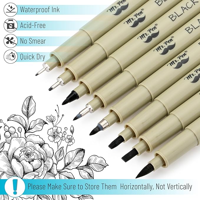 Mr. Pen- 8 Pack Multiliner Artist Pens, Black Ink, Bible Journaling, Micro & Fineliner Tips