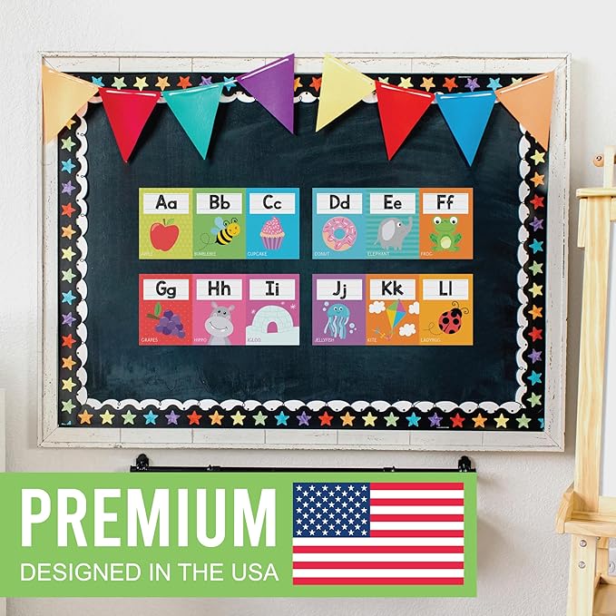 Hadley Designs Alphabet for Classroom Wall Decor - ABC Posters for Classroom Wall Chart Preschool & Kindergarten, ABC Letters & Number Line Elementary, Alphabet Cards, Colorful Classroom Decor