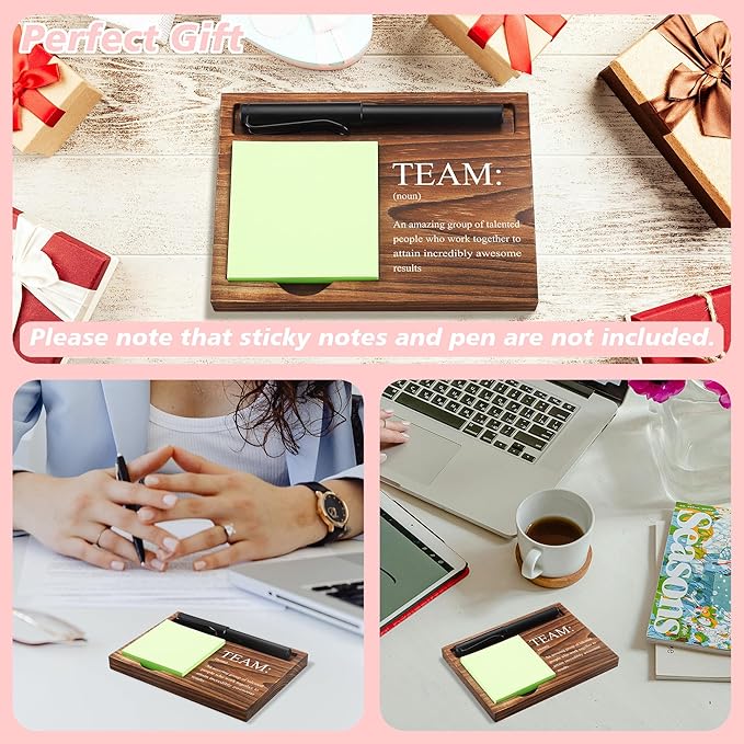 Team Sticky Note Holder Wooden Notepad & Pen Holder 6.5" x 4.7" Sticky Note Pad Holder Dispenser for Desk Team Definition Teamwork Gifts, NPA182