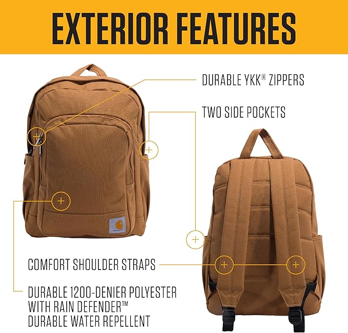 Carhartt 25L Classic Laptop Backpack, Durable Water-Resistant Pack W/ 17" Laptop Sleeve and Multiple Organizational Compartments, Port