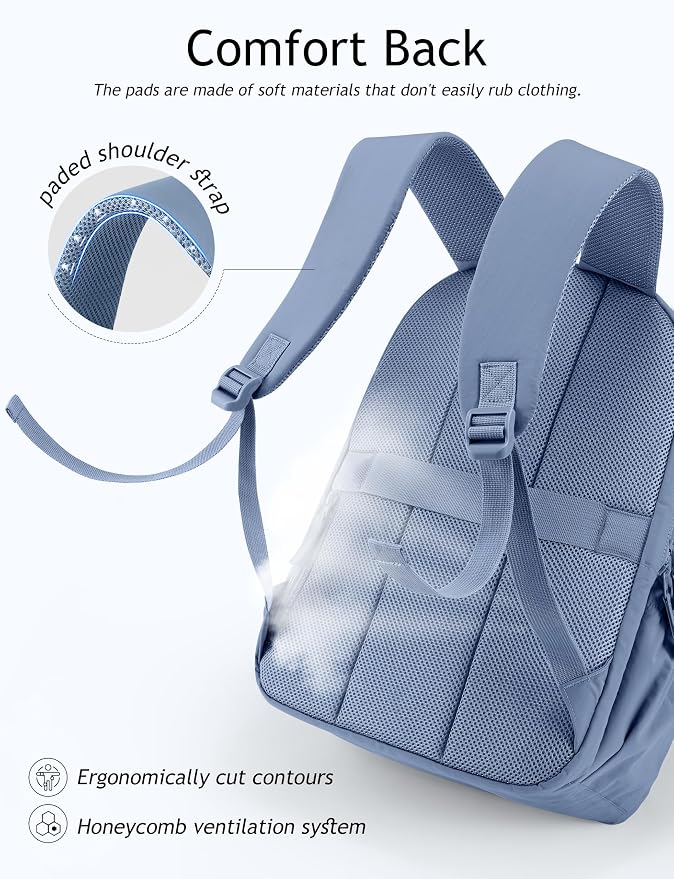 Uselike Travel Backpack for Women, 15.6 Inch Laptop Backpack, Quilted College Bookbag, Cute Work Backpacks, Water Resistant (Haze Blue)