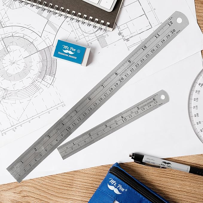 Mr. Pen- Metal Straight Edge Ruler, 2 Pack, 6" and 12", Rose Gold, Stainless Steel Ruler Set, Imperial & Metric Measurements for Drawing, Home, Office, Engineering