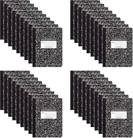 ROARING SPRING Hard Cover Composition Notebook, 36 Pack, Black Marble Comp Book, 9.75″ x 7.5″, Wide-Ruled with Margin, 60 Sheets (120 Pages), Made in USA