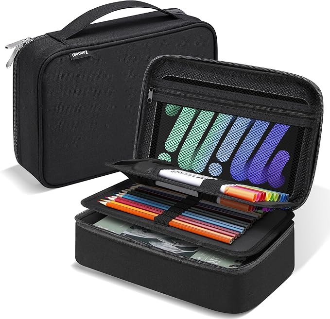 Zannaki Big Capacity Storage Pouch Marker Pen Pencil Case Simple Stationery Bag Box Art Tool & Sketch Storage Boxes for Bullet Journal Middle High School Office College Student Girl Women Adult Teen