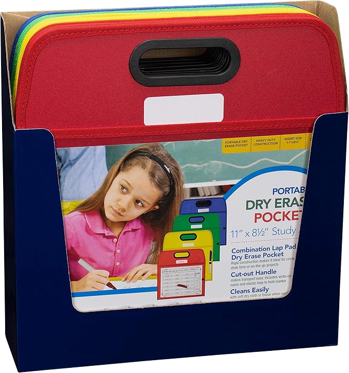C-Line Portable Dry-Erase Pockets - Study Aid, Assorted Primary Colors, 10 x 13, 1/EA
