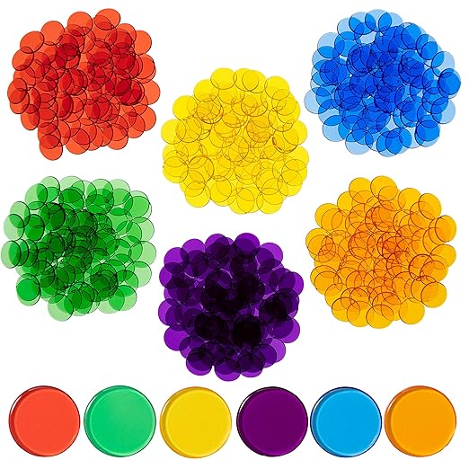 edxeducation Transparent Counters | Set of 500 | Math Manipulatives for Kids | Assorted Colors | 3/4 in | Counting, Sorting, Light Table, Bingo Chips and more