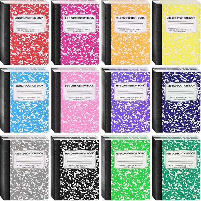 48 Pack Mini Composition Notebooks Bulk 12 Color 4.5" x 3.25" College Ruled Half Composition Notebook Narrow Ruled Small Pocket Marble Journal 60 Sheets for Students Office School Supplies