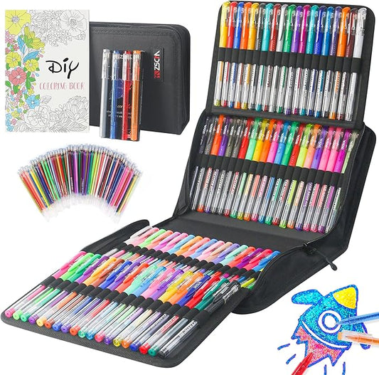 202 Pack Gel Pen For Adults Coloring Books, 104 Artist Pens Include 100 Colored Pens, 4 Metallic Sparkle Pens With 98 Refills, Fine Tip Metallic Gel Pen for Drawing Journaling Craft Art Supplies