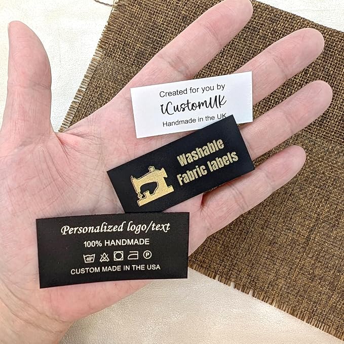 30-200 Custom Logo Iron on or Sew on Labels, Personalized Sewing Labels, Washable Fabric Tags for Handmade, Knitting, Clothing, Quilting and Sewing Crafts, Custom Name Tags for Clothes