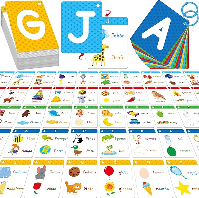 54 Spanish Alphabet Flash Cards, Uppercase & Lowercase Letter Cards, Jumbo Size Letter Sounds Flashcards, Letter Recognition Learning for Kids, Toddlers, Classroom, Preschool, Kindergarten