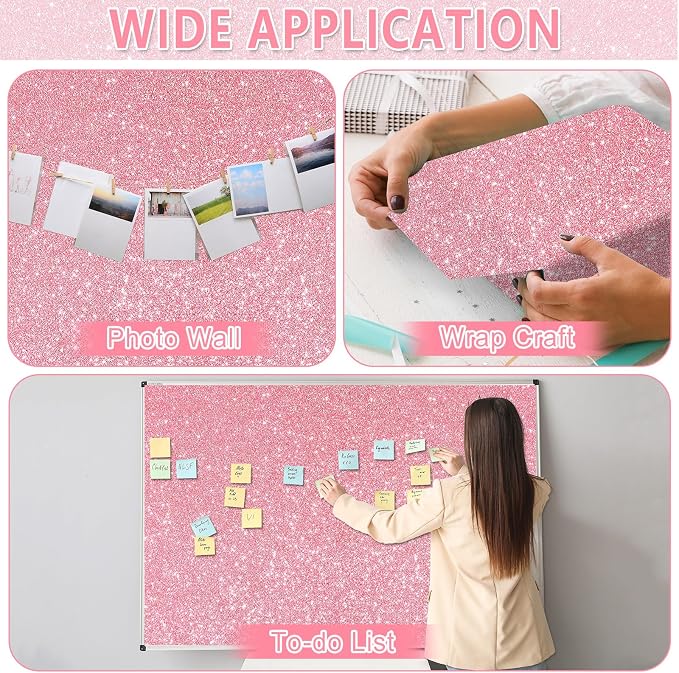 Glitter Pink Bulletin Board Roll Non-Woven Fabric Poster 15.7" x 40 Ft