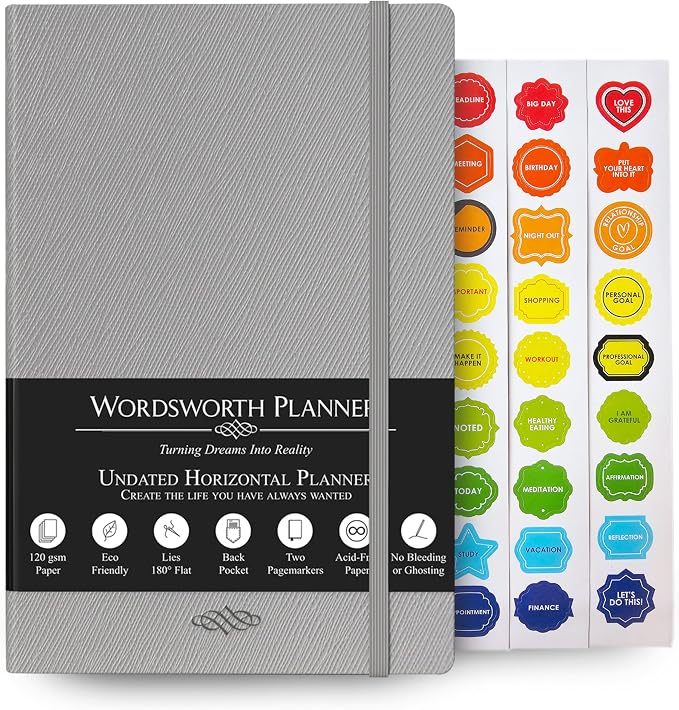 Wordsworth & Black A5 Undated Weekly, Monthly Planner, A5 Paper, Gray