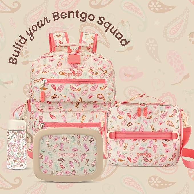 Bentgo Kids Prints Double-Insulated Reusable Lunch Bag | For Kids 3+, Adjustable Strap; Holds Lunch Box/Water Bottle/Snacks; Easy-Clean, Water-Resistant, Pockets (NEW Cowgirl Dreams)
