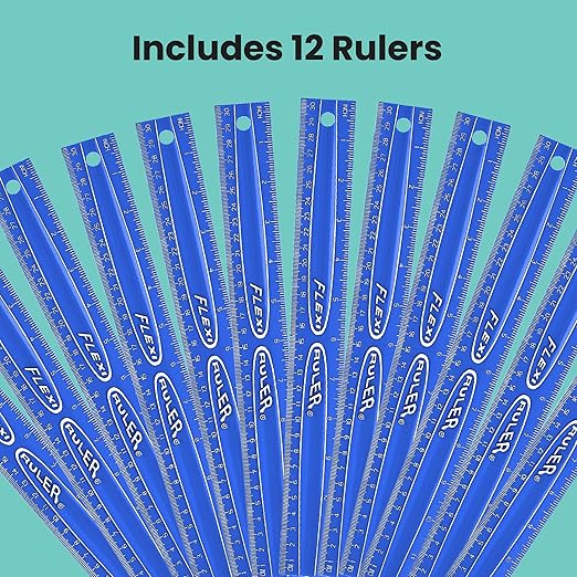 It's Academic Flexi Rulers, 12-inch Flexible Non-Breakable Ruler, 12-Pack, Blue