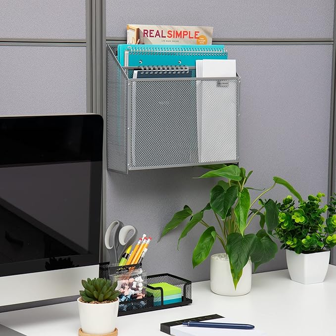 Mind Reader Vertical File Storage, Desktop Organizer, Wall Mount, Office, Metal Mesh, 12.5"L x 3.75"W x 11.5"H, Silver