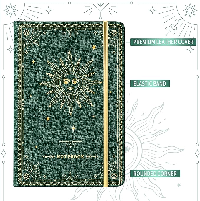Artfan Ruled Notebook/Journal – Premium Thick Paper Faux Leather Classic Writing Notebook with Pocket + Page Dividers Gifts, Banded, Large, 144 Pages, Hard Cover, Lined (5.8 x 8.4) - Dark Green
