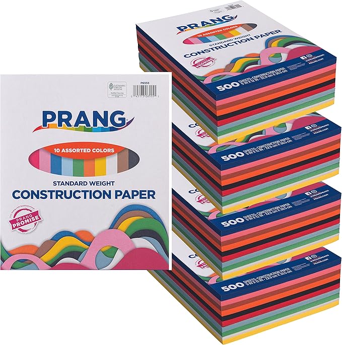 Prang (Formerly Art Street) Construction Paper, 10 Assorted Colors, Standard Weight, 9" x 12", 500 Sheets, 4 Count
