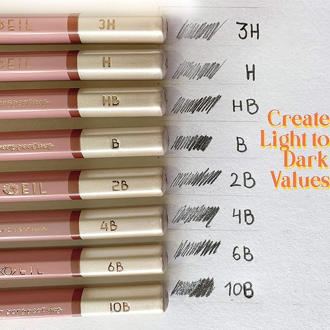 L'oeil Professional Soft Graphite Sketching Pencils Set of 12 (Selected 3H-10B) in Incense Cedar Wood for Pencil Drawing, Sketching, Shading for Beginners & Pros (Pink)