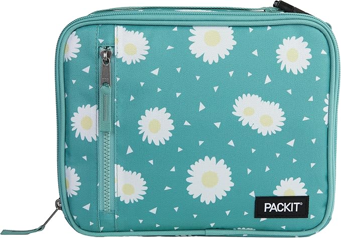 PackIt(R) Freezable Classic Lunch Box, Daisy Sage, Built with EcoFreeze(R) Technology, Collapsible, Reusable, Zip Closure With Zip Front Pocket and Buckle Handle, Designed for Fresh Lunch On the Go