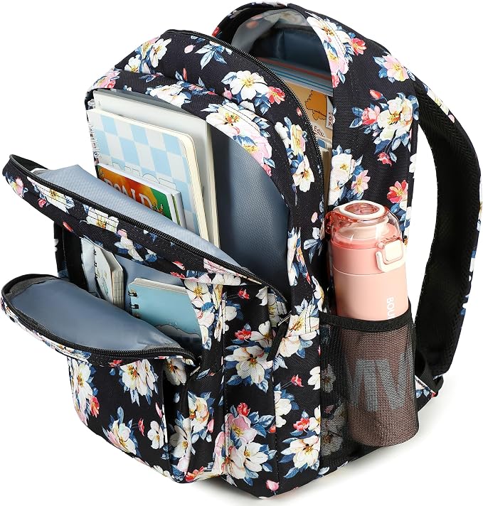abshoo Classical Basic Floral Womens School Backpack For College Teen Girls Water Resistant Bookbag (Floral Black A)