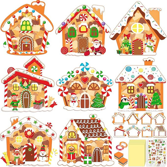 Renbuzhu 40PCS Christmas Crafts Bulk: Gingerbread House Paper Suncatchers DIY Kit for Winter Xmas Holiday Activities Decorations, Window Stained Glass Effect Art Ornaments