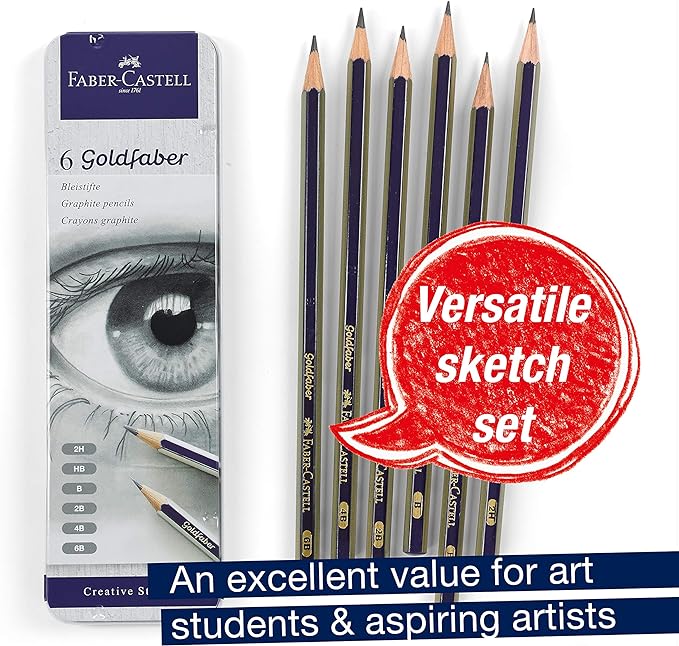 Faber-Castell Graphite Sketch Pencil Set - 6 Graphite Pencils (2H, HB, B, 2B, 4B, 6B), Drawing Pencils and Sketching Supplies