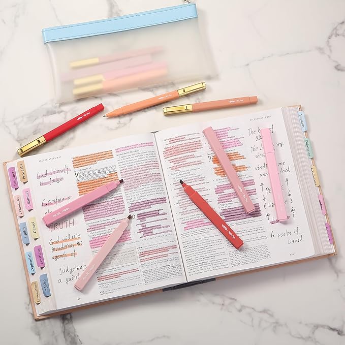 Mr. Pen- Aesthetic Highlighters and Ballpoint Pens No Bleed, 12 Pack, Shades of Pink, Bible Highlighters and Pens No Bleed, Fast Dry and No Smear for Bible Journaling, Planner, School Supplies
