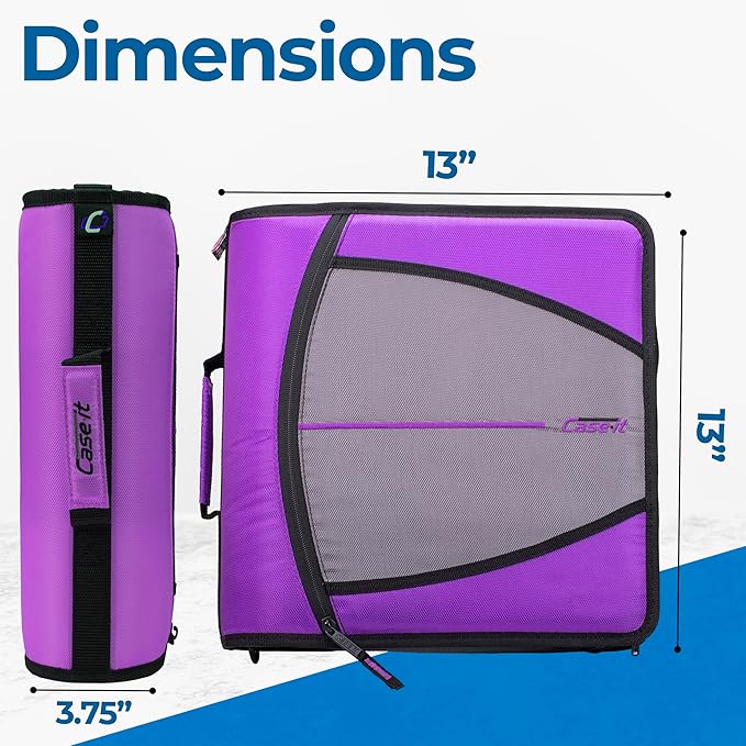 Case-it Mighty Zip Tab School Zipper Binder | 3-Inch O-Rings, 600-Sheet Capacity, 5-Subject Expanding File Folder, Multiple Pockets & Storage Organizer, Shoulder Strap | D-146 Deep Purple