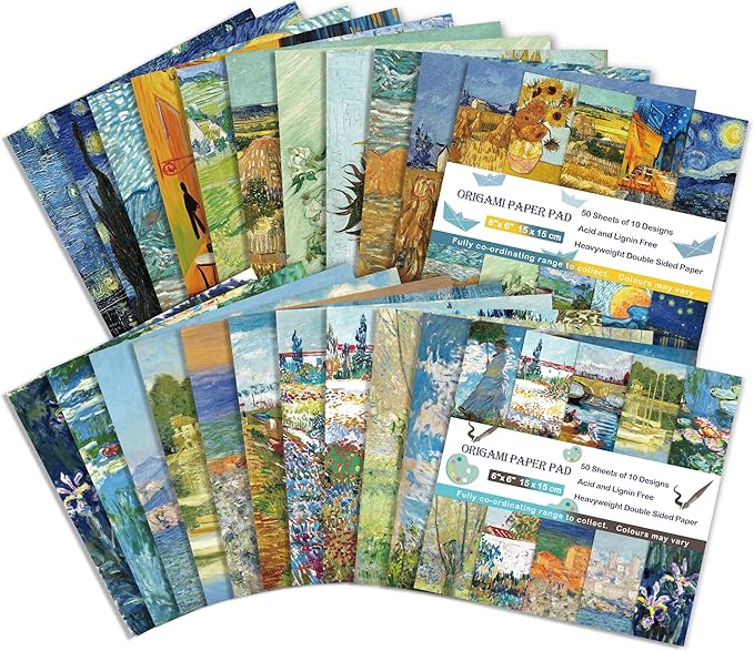 Origami Paper Kit Double Sided 100 Sheets 20 Colors 6 Inch Japanese Chiyo Square Easy Fold Arts Crafts DIY Handwork Origami Papers Van gogh Monet