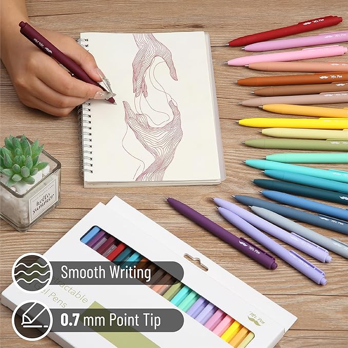 Mr. Pen- Retractable Gel Pens, 22 Pack, Vintage Ink, Fine Point 0.7mm, Fast Dry, Smooth Writing, Cute Pens for Drawing, Writing Planner and School Supplies