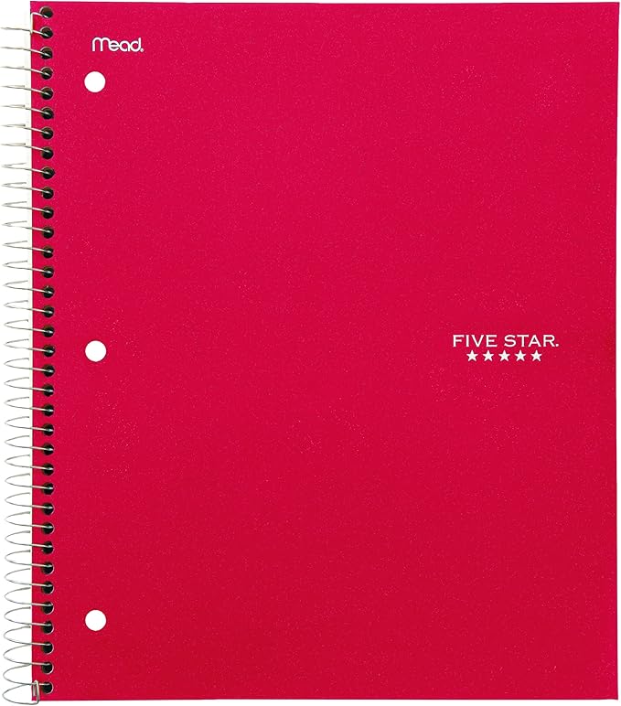 Five Star 06210 Wirebound 3-Subject Notebook, College Rule, 11 x 8 1/2, 150 Sheets, Assorted (Pack of 2)