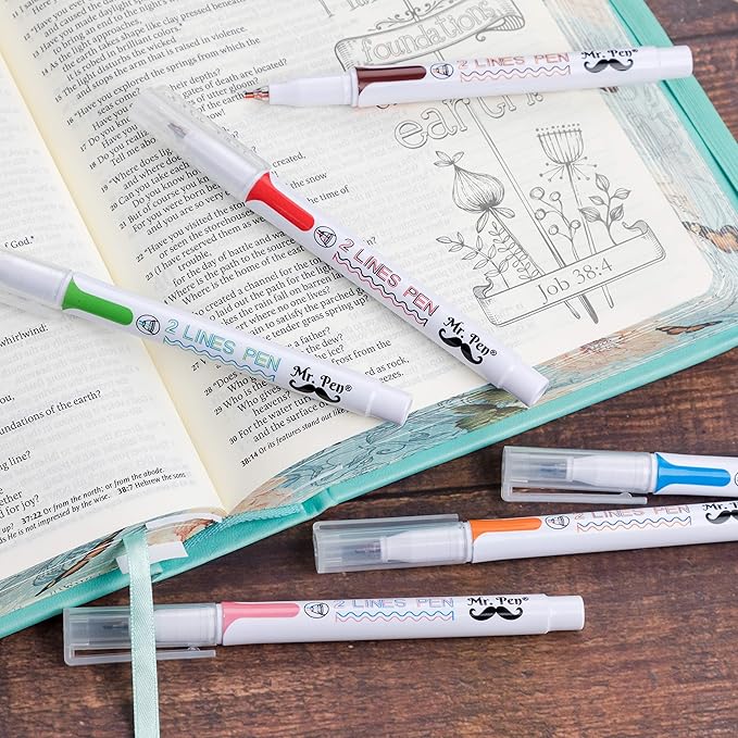 Mr. Pen- Double Line Pen, 6 Pack, Assorted Colors, Bible Journaling Pens, Outline Pen, 3-D Two Line Two Line Pens, Liner Pens for Drawing